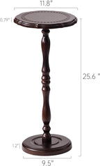 100% Solid Wood Small Side Table, Drink Table for Small Spaces, 25.6“ Round End Table Accent Nightstand for Bedroom, Living Room, Corners and Office, Brown