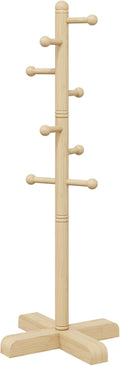 8-Hook Freestanding Wooden Coat Rack 2 Adjustable Heights Nature | Suitable for Bedroom Hallway Entrance Office,Holds Hats Handbags Purses Neatly,Space-Efficient Vertical Stand