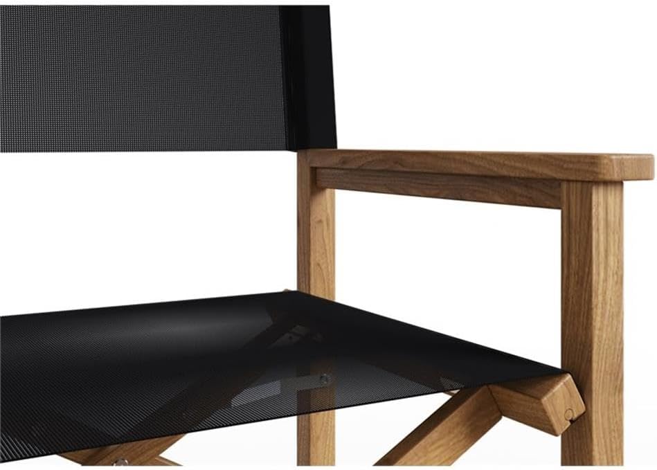 Pemberly Row Modern Teak Folding Outdoor Armchair, Black Finish, Premium Teak Frame, Weather-Resistant Sling Seat, Hand-Sanded Durable Design, Ideal for Balcony, Patio, Poolside, or Outdoor Seating