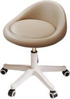 Swivel Rolling Stool with Wheels, Height Adjustable PU Leather Drafting Chair, Round Seat for Salon, Spa, Tattoo, Office, Home Use Khaki Set of 1
