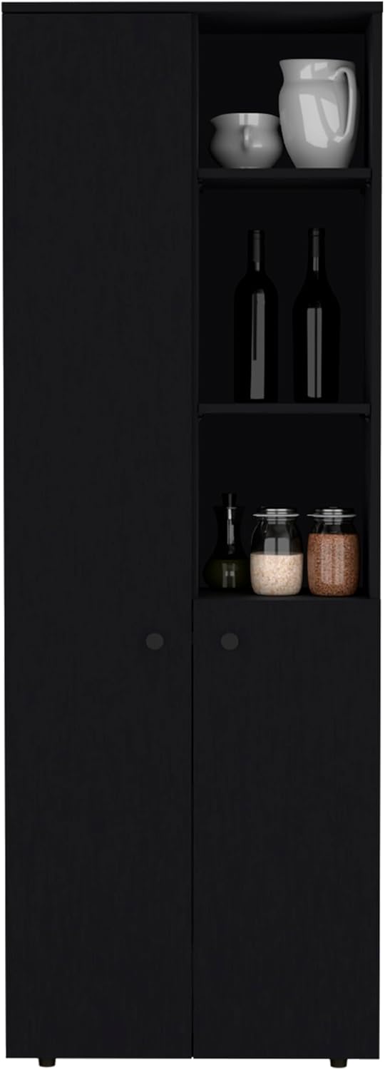 Riner 67" Slim Pantry Cabinet, 5-Tier Storage Shelves with Doors for Kitchen Organization, Black