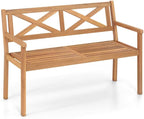 Solid Acacia Wood Outdoor Chair Armrests Backrest 44in Seat 800lb Capacity Backyard