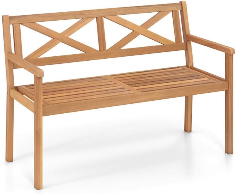 Acacia Wood 2-Person Porch Chair Armrests Backrest 44in Seat Width 800lb Capacity Poolside