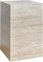 Modern Sintered Stone End Table for Living Room & Entryway, Sofa Table with Square Pedestal Base for Small Spaces, Fully Assembled & Low-Maintenance (Beige)