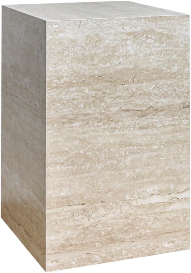 Modern Sintered Stone End Table for Living Room & Entryway, Sofa Table with Square Pedestal Base for Small Spaces, Fully Assembled & Low-Maintenance (Beige)