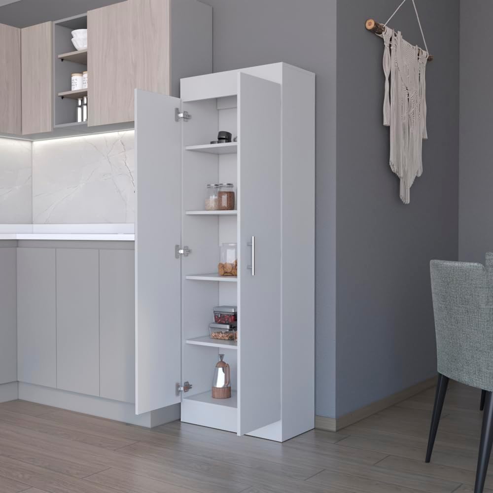 23.6" D*11.9" W*66.8" H Freestanding Kitchen Pantry with 4 Shelves, Double Door, Rectangular Storage Cabinet, Modern Minimalist, for Living Room, Dining Room, White