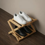 Folding Wooden Shoe Rack, 2-Tier Stackable Shoe Organizer, Natural Wood Shoe Shelf for Entryway, No Assembly Required, Space Saving Footwear Storage Stand for Closet, Bedroom, Living Room