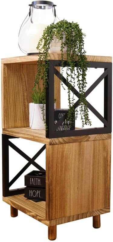 Premium Home 30” Tall Wood Side Table, Narrow End Table with Open Shelf, Natural Accent Table for Living Room. Bedroom or Record Player