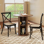 SoarFlash 31.5 Inch Round Dining Table for 2-3, Circle Farmhouse Kitchen Table with Storage Space, Wood Strip Base for Dining Room, Living Room, Lunch (Brown)