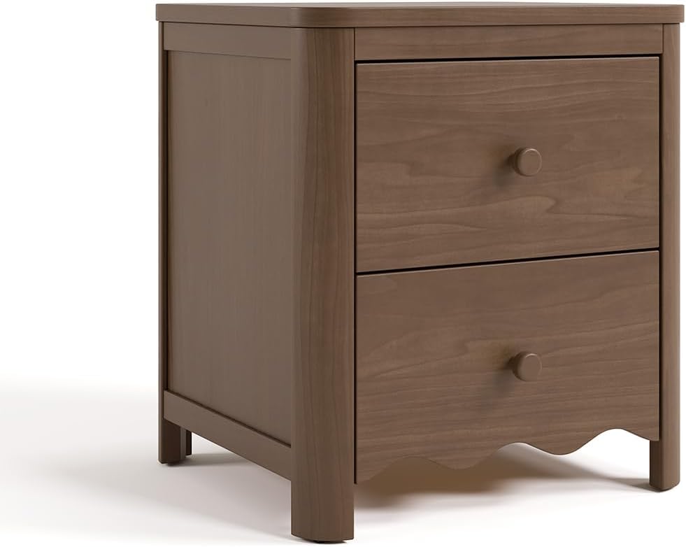 Storkcraft Casablanca 2 Drawer Nightstand, Hazelnut | GREENGUARD Gold Certified, Storage for Kids Bedroom, Premium Wood Nightstand with Iconic Wave Detailing and Rounded Posts