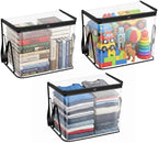 3 Pack Extra Large Clear Storage Bags with Zipper and Handles - Heavy Duty Waterproof PVC Storage Organizer for Clothes, Blankets, Bedding, Toys & Moving, Transparent Foldable (black, Large)