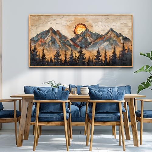 ZUITINGHUA Wood Framed Abstract Wall Art For Living Room Large Canvas Wall Decor For Office Bedroom Decorations Boho Wall Pictures Mountain Landscape Paintings Modern Home Mural Artwork 30x60 In