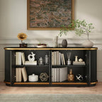 63" Modern Sideboard Buffet Cabinet, Console Table with 4 Doors & Storage, Faux Marble Top & Gold Trim, Multifunctional TV Stand for Living Room or Dining Room, Black