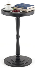 Small Round Side Table, Drink Table, Coffee Martini Table for Small Spaces Modern Accent End Table Nightstand with Solid Wood Leg for Living Room, Bedroom, Corners and Office (Black)