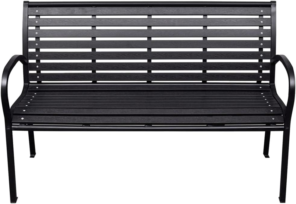 Garden Bench Black WPC (Wood Plastic Composite), Steel 116 cm Wide,The Ultimate Durable Garden Bench for Outdoor Comfort Patio Furniture