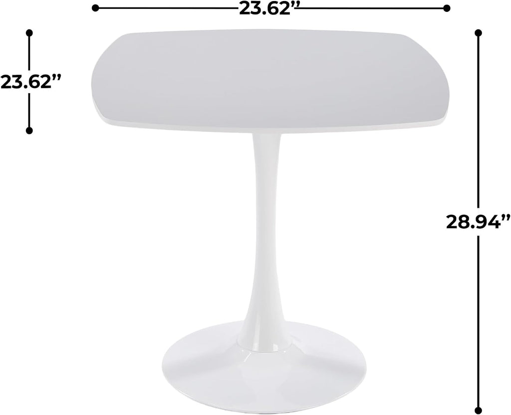 24" Square Dining Table for 2-3, Modern Pedestal Table with White Wood Board Top, Compact Kitchen Bistro Cafe Table for Apartment, Living Room, Office