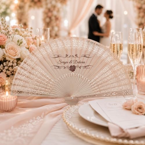 Personalized Wedding Fans for Wedding Guests Bulk, Custom Wooden Folding Handheld Fans with Tassels & Organza Bags, Wedding Favors, Party Gifts, Folding Fans, Gift for Guests (30PCS)
