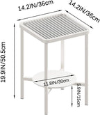 2-Tier Small End Table Side Table for Living Room, Boho Night Stand Square Nightstand with Tempered Glass Tabletop & Marble Storage Shelf, Accent Side Table for Small Spaces, Bedroom, Outdoor (White)