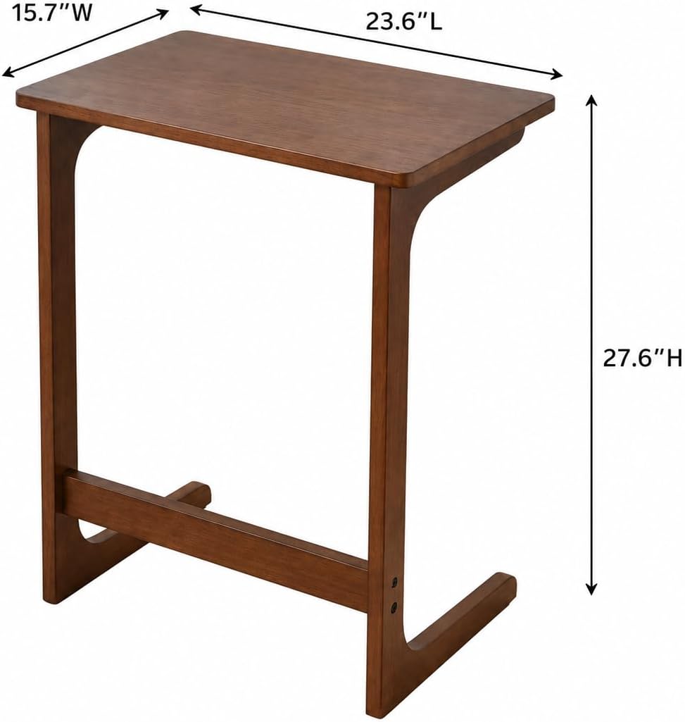 C-Shaped Side Table for Couch, Solid Wood End Table, Wooden C Table for Sofa, Couch Side Table for Laptop, Small End Table for Living Room, Bedroom, Walnut, 23.6 x 15.7 x 27.6 in