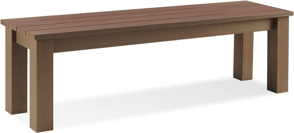 59" Outdoor Backless Bench, 3-Person Poly Lumber Patio Bench, Anti-Rot Anti-Fade Weatherproof HIPS Bench, Low Maintenance, for Garden, Porch, Park & Backyard, Indoor & Outdoor Use，Brown