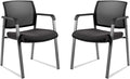CLATINA Mesh Back Stacking Arm Chairs with Upholstered Fabric Seat and Ergonomic Lumbar Support for Office School Church Guest Reception Black 2 Pack Set