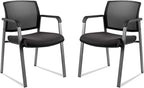 CLATINA Mesh Back Stacking Arm Chairs with Upholstered Fabric Seat and Ergonomic Lumbar Support for Office School Church Guest Reception Black 2 Pack Set