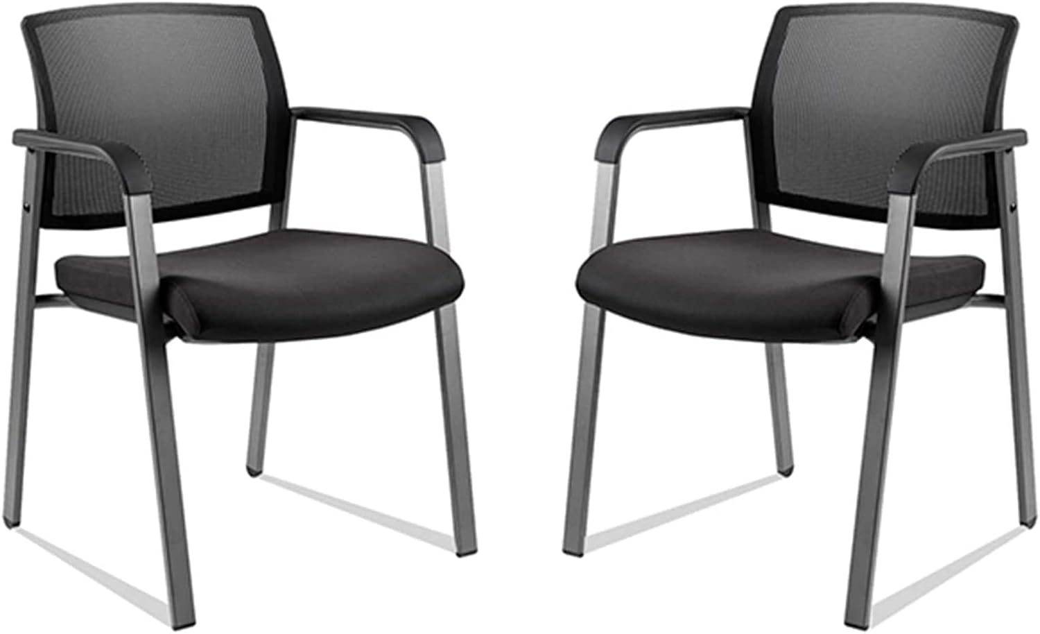 CLATINA Mesh Back Stacking Arm Chairs with Upholstered Fabric Seat and Ergonomic Lumbar Support for Office School Church Guest Reception Black 2 Pack Set