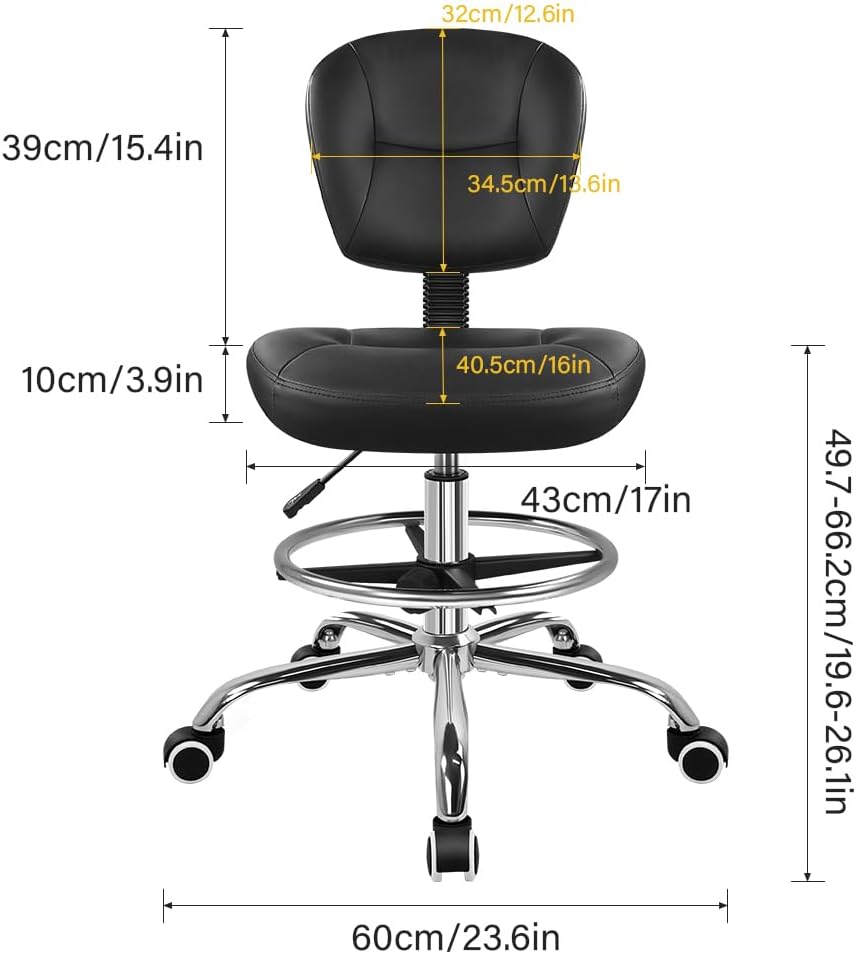 WKWKER Drafting Chair with Back Footrest Adjustable Office Chair (Black) | adjustable desk chair, drafting stool with backrest, counter task chair, suitable for Lab Kitchen salon bar counter workbench