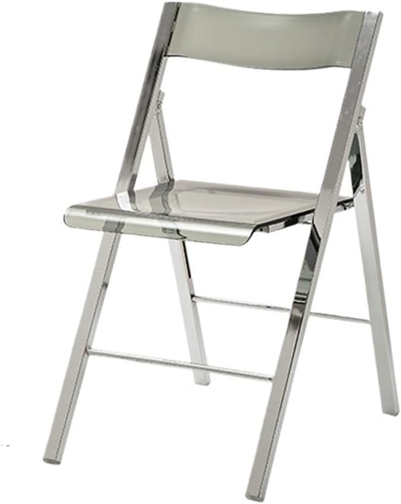 Transparent Folding Chair with Metal Frame with Backrest Plating Stool for Outdoor/Indoor Living Room Bedroom Makeup(Grey)