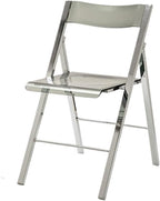 Transparent Folding Chair with Metal Frame with Backrest Plating Stool for Outdoor/Indoor Living Room Bedroom Makeup(Grey)