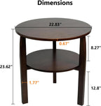 Round Side Table with 2-Tier Shelf Wood End Table | Mid Century Modern Accent Table for Living Room Solid Wood Nightstand for Bedroom Easy Assembly 22.8"D x 23.6"H Walnut