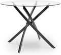 Signature Design by Ashley Pharwynn Modern Glass Tabletop Dining Table with Cross-Shaped Base, Black