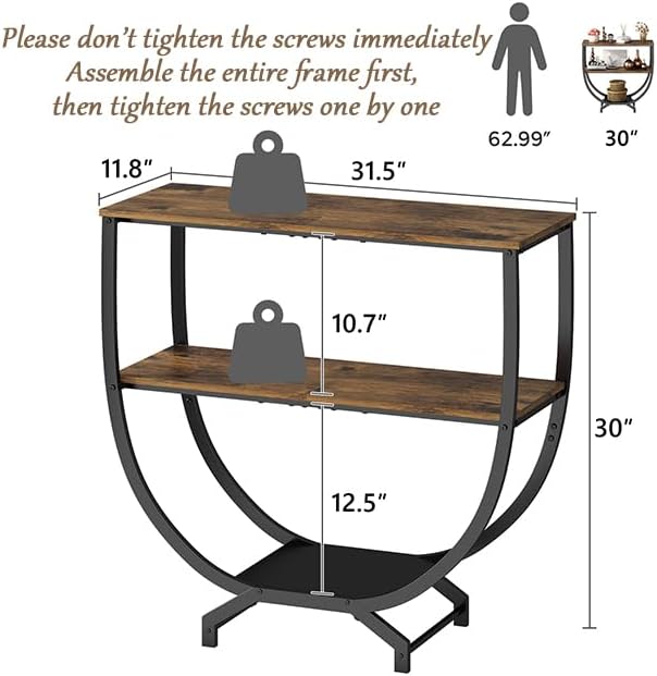 GILLAS 3 Tier Console Tables, 30" Height Entryway Table, Sofa Table Behind Couch, Industrial Entryway Furniture TV Stand with Storage for Living Room, Easy No-Extra-Tools Assembly, Rustic Brown