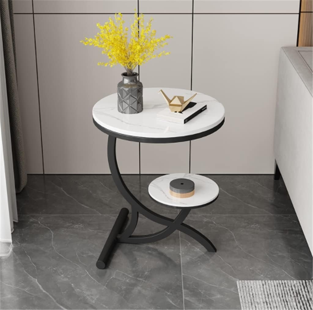 Rock Slab Side Table Fashion Round Living Room Small Coffee Balcony Sofa Corner(Gray,60 * 50cm)