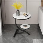 Rock Slab Side Table Fashion Round Living Room Small Coffee Balcony Sofa Corner(Gray,60 * 50cm)