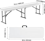 2-Pack 6FT 4cm Thick HDPE Folding Benches for Indoor/Outdoor, Picnic, Party, Camping Events, Smooth White