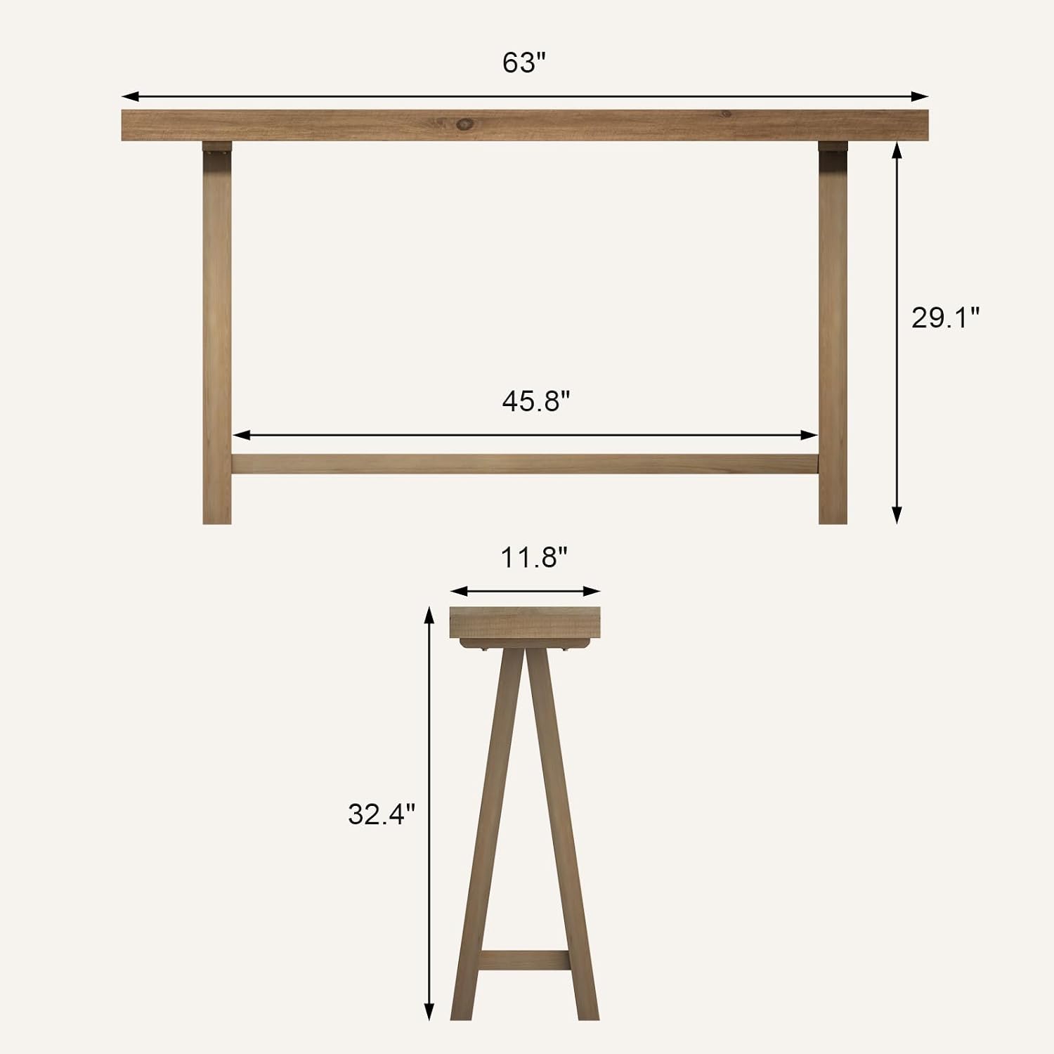 HOKYHOKY Solid Wood Console Tables - 63" Pinewood Farmhouse Rustic Hallway Table, Foyer Tables Living Room, Solid Firwood Sofa Table for Entryway, Brown