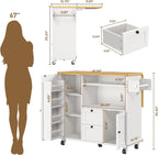 knoworld Rolling Kitchen Island with Storage Cabinet, 41.3'' Width Kitchen Cart with Desktop Drop Leaf Countertop, Portable Mobile Island with Towel Rack, Spice Rack Shelf, White
