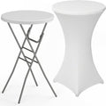 HLPB 28" Round Folding Table with Cover, Foldable Bar Height Table with Removable Legs, Cocktail Table with Handle and Locking Legs for Parties, Patio, Backyard, Wedding, Dining, White