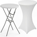 HLPB 28" Round Folding Table with Cover, Foldable Bar Height Table with Removable Legs, Cocktail Table with Handle and Locking Legs for Parties, Patio, Backyard, Wedding, Dining, White