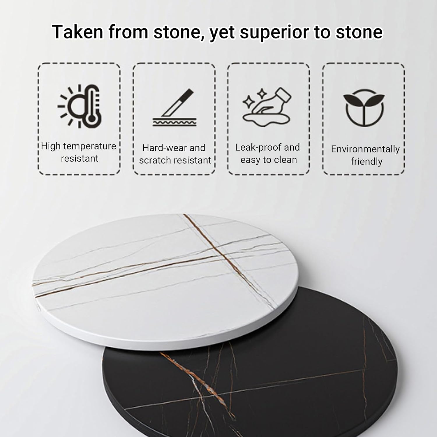 Small Round Marble Sofa Side Table, Creative Mini Leisure Accent End Table, Stone Countertop and Metal Base, Rounded Corners, for Living Room, Bedroom, Indoor(Black B,40 * 55CM/15.7 * 21.7IN)