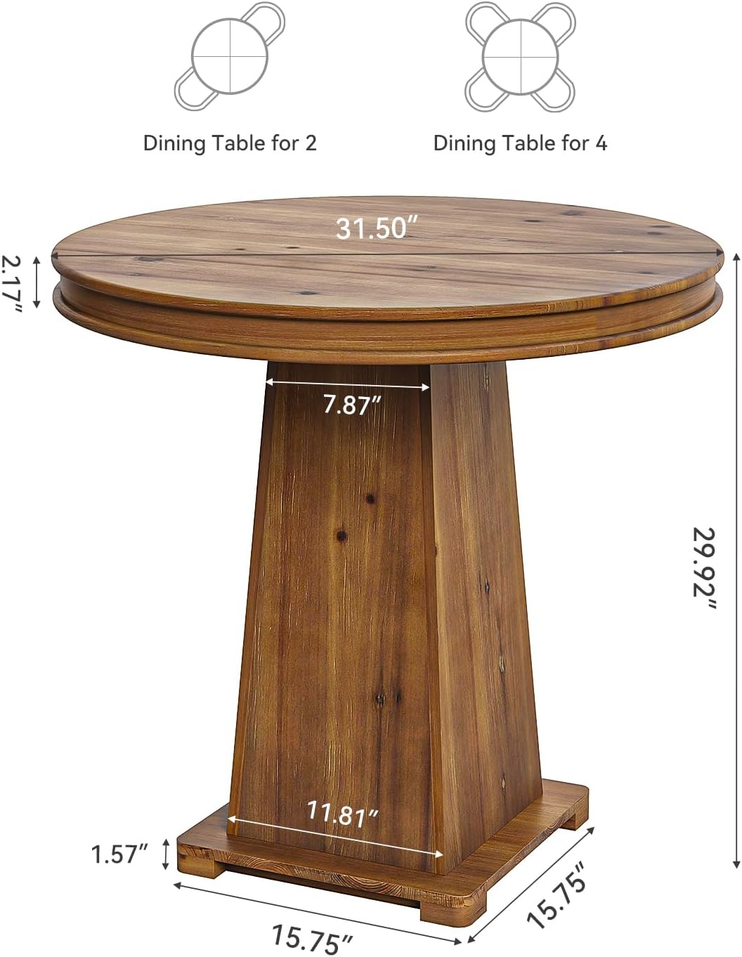 LITTLE TREE Solid Wood Round Dining Table, 31.5" Small Kitchen Table for 2, Modern Farmhouse Dinner Table for Dining Room, Kitchen, Living Room, Artistic Geometric Base, Table Only (Rustic Brown) 2PCS