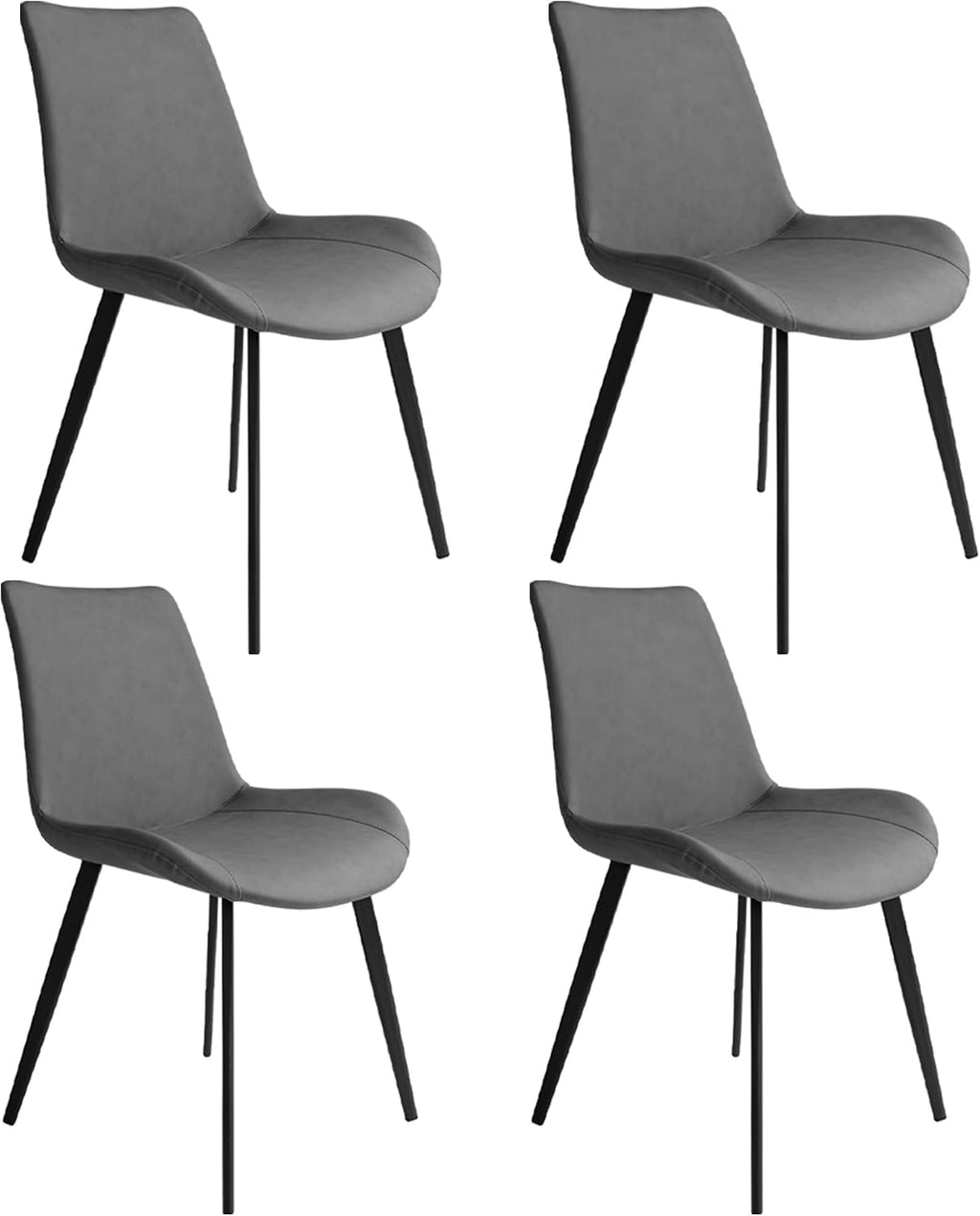 HIPIHOM Dining Chairs Set of 4, Modern Dining & Kitchen Room Chairs, Upholstered Faux Leather Cushion Seat and Sturdy Metal Legs (4 Grey Chairs)