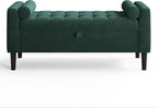 46.5 in Green Velvet Storage Ottoman Bench –Upholstered End-of-Bed Bench, Footrest Seat ,Multi-Functional Shoe Bench with Rolled Armrests & Wood Legs, for Entryway, Living Room, Bedroom & Hallway