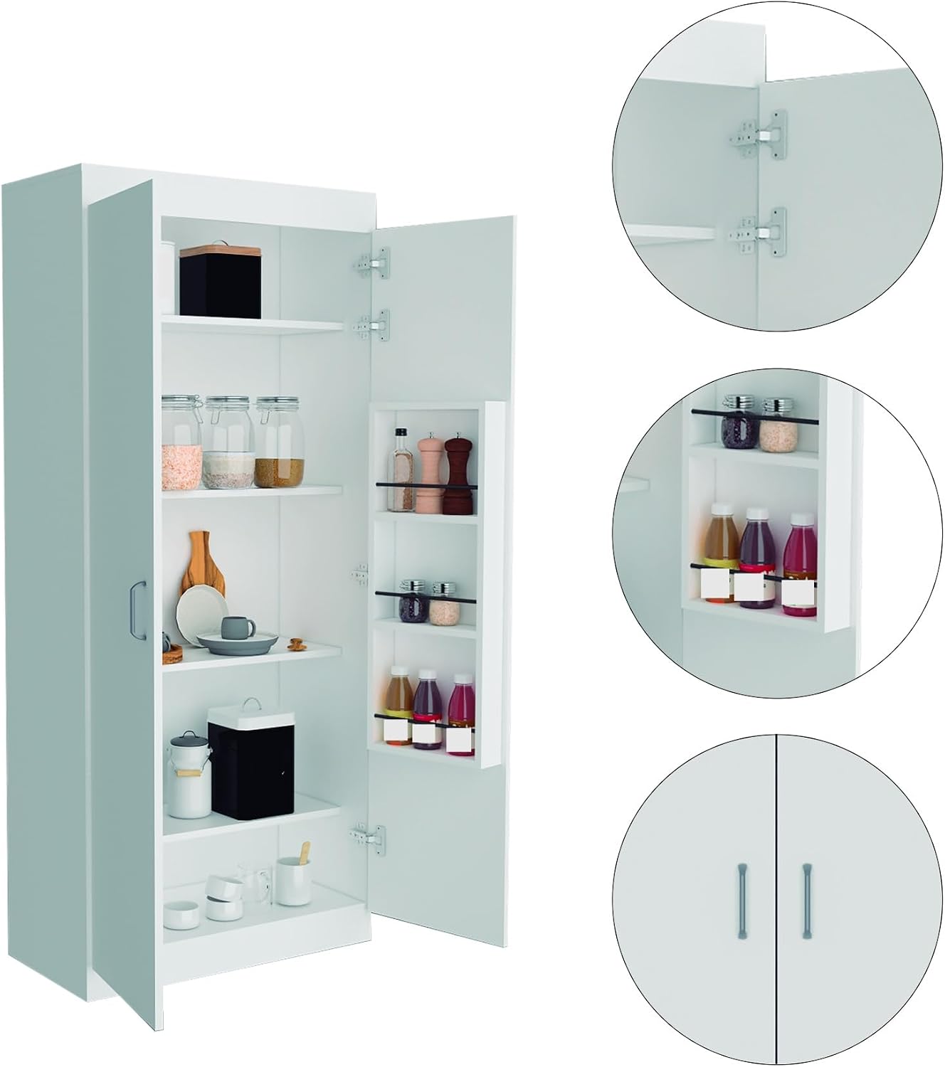 Pantry Double Door Cabinet, Storage Locker with Five Shelves,Three Interior Door Shelves,for Kitchen Home