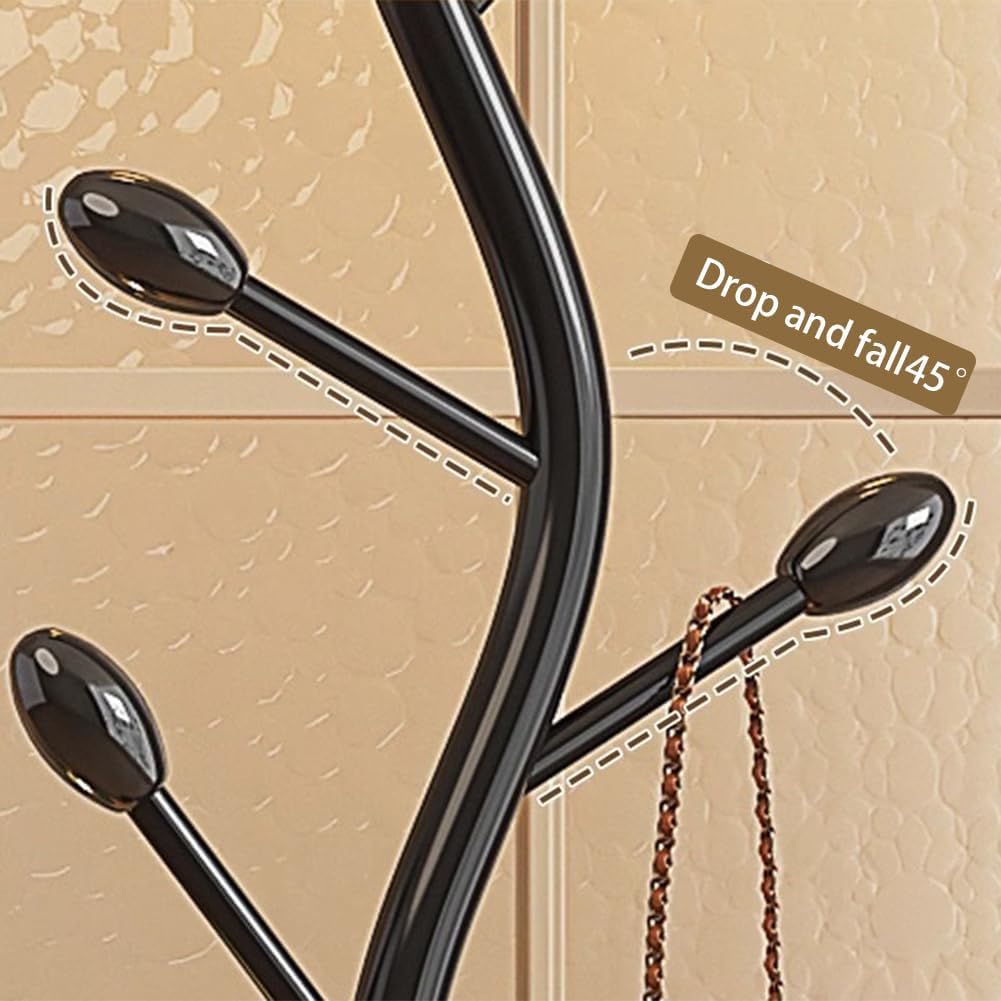 Metal Standing Coat Rack, Small Space Coat Rack Freestanding Hanger Coat Stand with Natural Metal Base & 8 Hooks, Tree-Shaped Coat Rack for Entryway, Hallway, Bedroom, can Hang Clothes, Hats (Black)