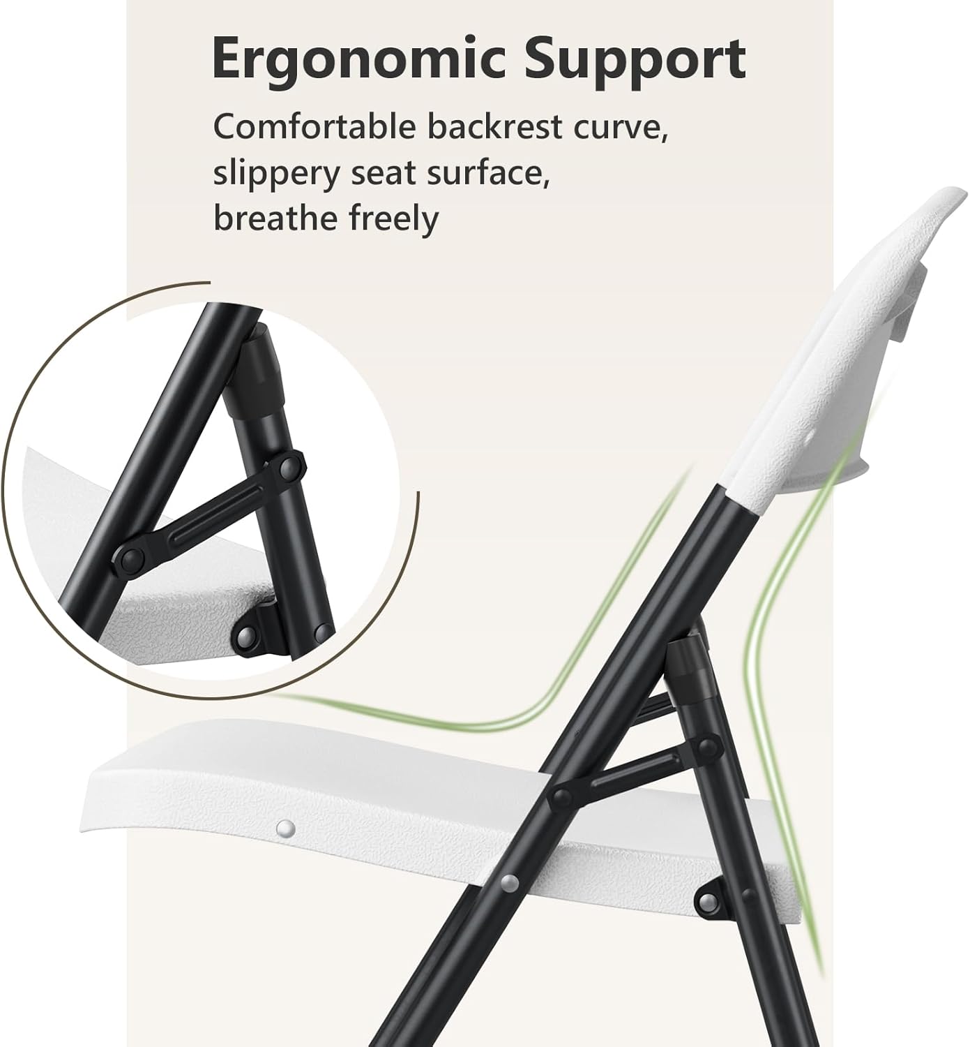 Plastic Folding Chair 4 Pack, Outdoor Sturdy Metal White Folding Chairs for Outside Indoor, Portable 350 lbs Capacity Heavy Duty Foldable Commercial Seating for Picnic, Party, Patio, White