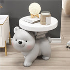 Decorative Sculpture Side Table, Floor Couch Table with Tray Tabletop, End Table with Non-Slip Base, Room Decor Bear Table for Living Room, Bedroom, Study, Office(Gray)