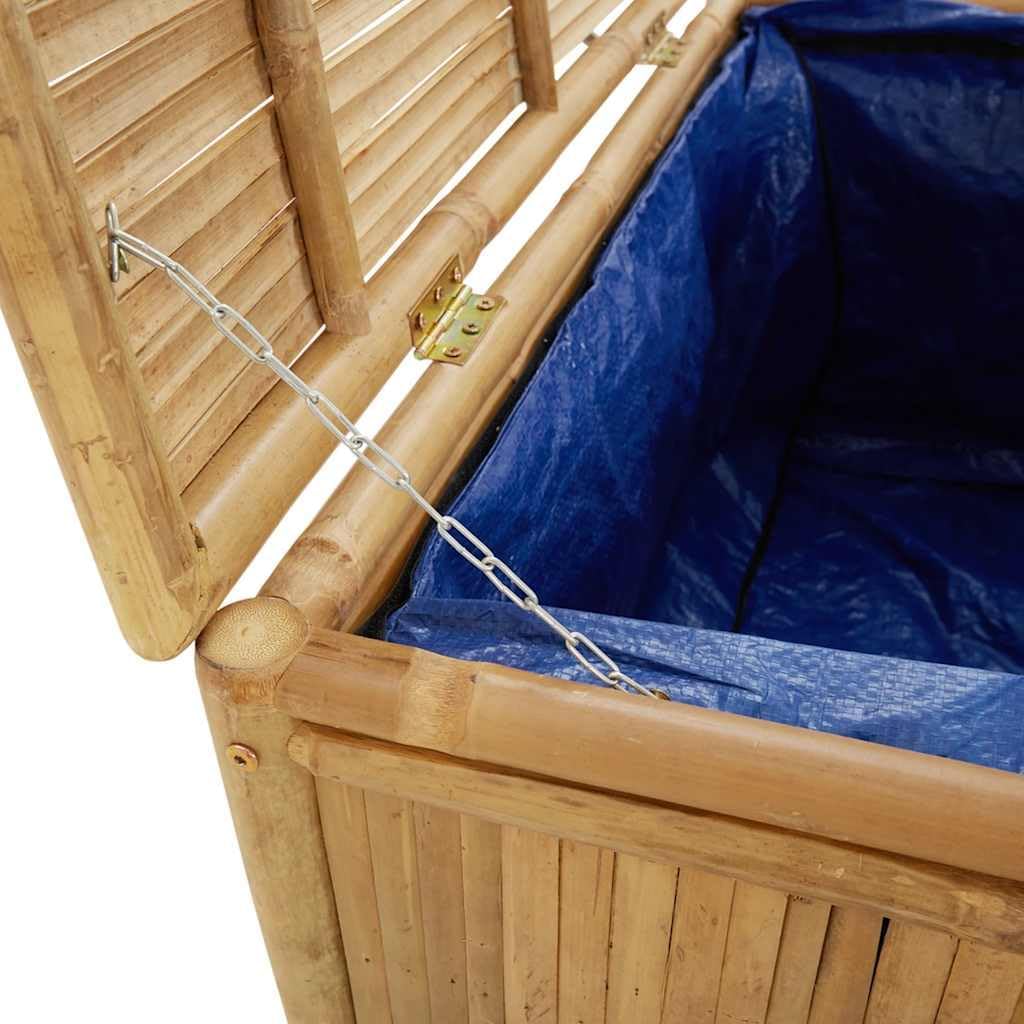 Bamboo Patio Storage Box 43.3"x20.5"x21.7" with Slatted Ventilation, Outdoor Storage Bench for Garden Cushions and Tools, Indoor Use