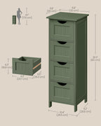 VASAGLE Floor Storage Cabinet, Freestanding Storage Organizer with 4 Drawers, 11.8 x 11.8 x 32.3 Inches, for Living Room, Bathroom, Dining Room, Kitchen, Modern Style, Forest Green ULHC040CH01S